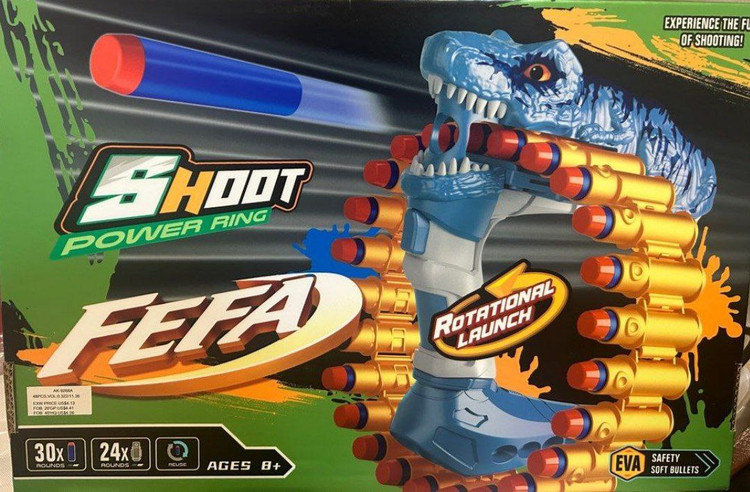 تفنگ تیر فومی طرح دایناسور T-Rex با خشاب چرخشی 15 تیر