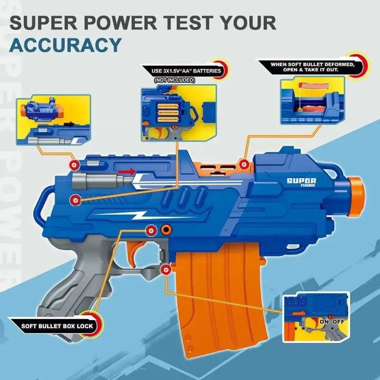 تفنگ تیر فومی شارژی Super Firearm با خشاب و دوربین نشانهگیری