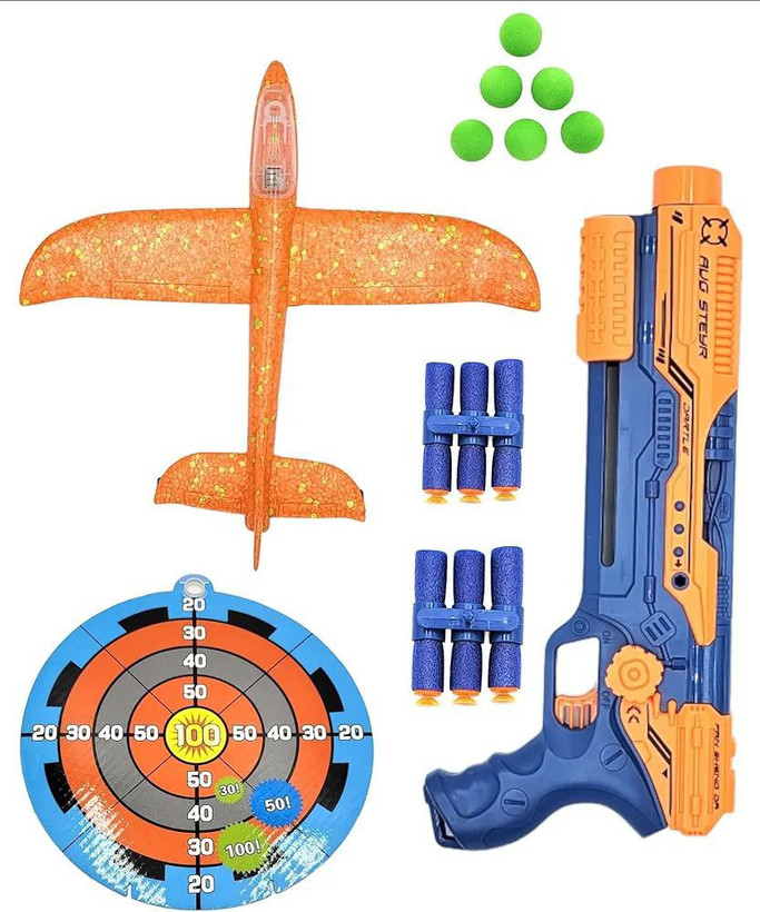 ست تفنگ تیر اسفنجی و هواپیمای پرتابی ۵ در ۱ | Shoot Play Set
