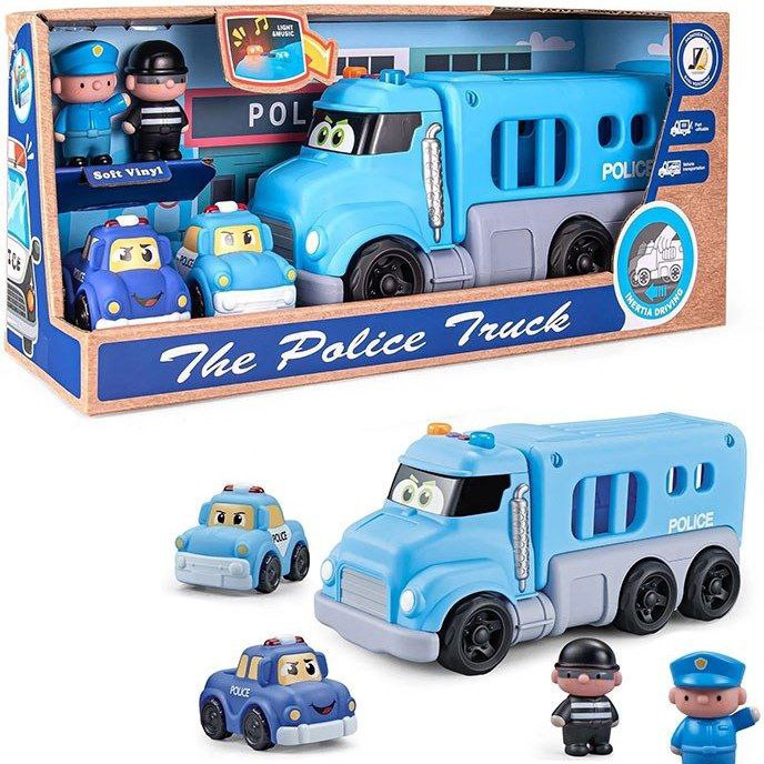 کامیون نشکن پلیس موزیکال و چراغ‌دار The Police Truck همراه ماشین و فیگور