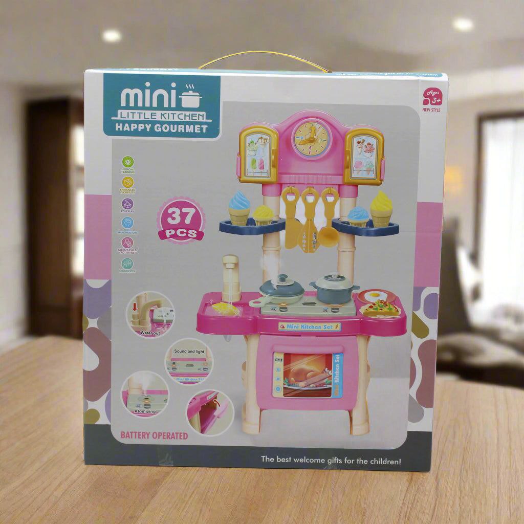 Mini Kitchen Set Little Gourmet – 37 PCS  ماشین آشپزخانه کودکانه باتری‌دار با صدای بخار