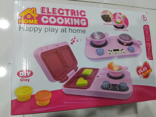 ست بازی آشپزخانه برقی الکتریک کوکینگ (Electric Cooking) – مدل دوقلو با وافل، خمیر بازی و قالب سیلیکونی