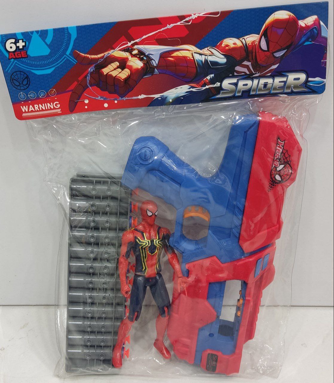 تفنگ تیر فومی مرد عنکبوتی اسپایدرمن با 12 تیر و فیگور Spider-Man